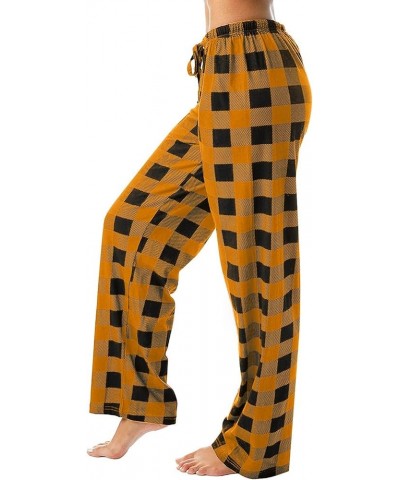 Womens Pajama Pants Plaid Printed Wide Leg Lounge Pants Drawstring Casual Soft Comfy Sleep Bottoms With Pockets 4-orange $8.7...