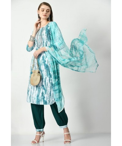 Women Indian Kurti set women Blue Shibori Print $28.31 Tops