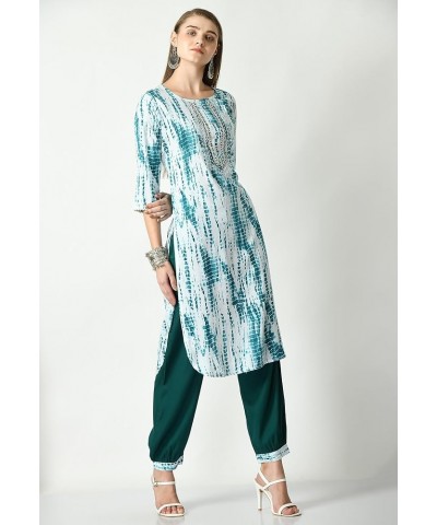 Women Indian Kurti set women Blue Shibori Print $28.31 Tops