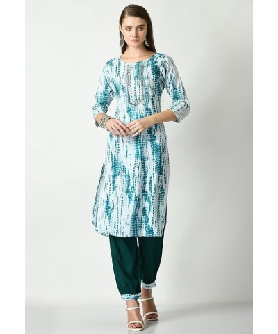 Women Indian Kurti set women Blue Shibori Print $28.31 Tops