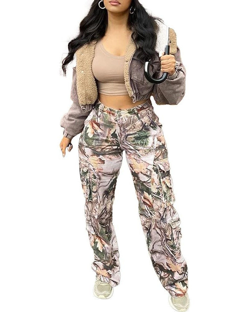 Women's High Waist Camo Cargo Long Straight Pants Casual Hiking Sweatpants Y2K Streetwear with Pockets 3-printed $15.05 Pants