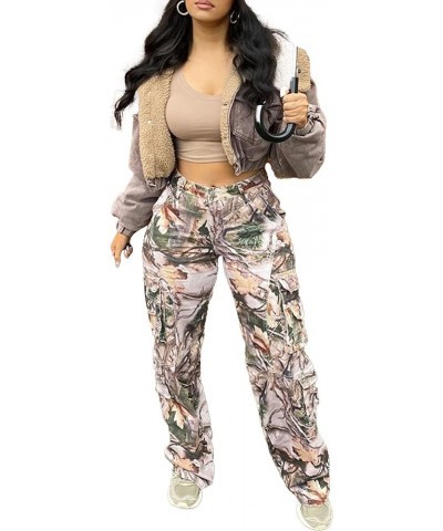 Women's High Waist Camo Cargo Long Straight Pants Casual Hiking Sweatpants Y2K Streetwear with Pockets 3-printed $15.05 Pants