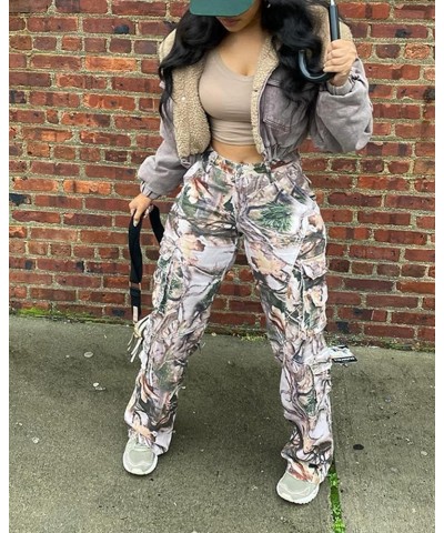 Women's High Waist Camo Cargo Long Straight Pants Casual Hiking Sweatpants Y2K Streetwear with Pockets 3-printed $15.05 Pants