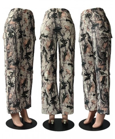 Women's High Waist Camo Cargo Long Straight Pants Casual Hiking Sweatpants Y2K Streetwear with Pockets 3-printed $15.05 Pants