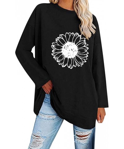 Womens Long Sleeve Tops Women Long Sleeve Oversized T Shirts Loose Sunflower Pinting Casual Crewneck Tunic Black $11.33 Tops