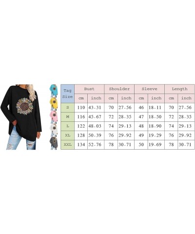 Womens Long Sleeve Tops Women Long Sleeve Oversized T Shirts Loose Sunflower Pinting Casual Crewneck Tunic Black $11.33 Tops