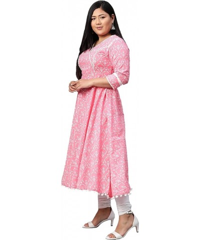 Women's Cotton Floral Print Anarkali Kurtis for Mother's Day Pink. $21.82 Tops