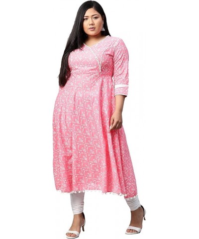 Women's Cotton Floral Print Anarkali Kurtis for Mother's Day Pink. $21.82 Tops