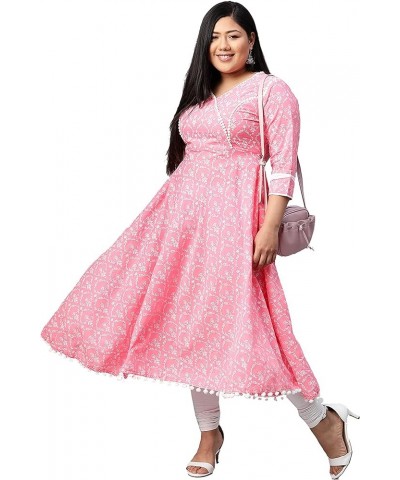 Women's Cotton Floral Print Anarkali Kurtis for Mother's Day Pink. $21.82 Tops