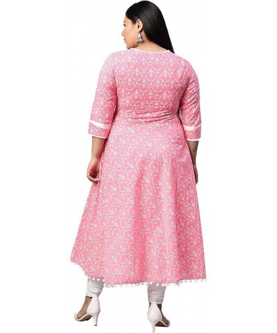 Women's Cotton Floral Print Anarkali Kurtis for Mother's Day Pink. $21.82 Tops