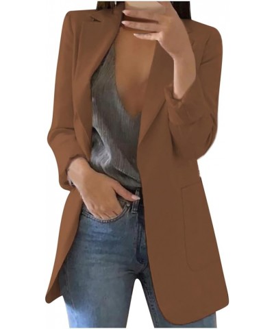 Women Casual Work Office Blazer Jacket Lightweight Oversized Open Front Business Lapel Button Business Plus Size Coat A03_bro...