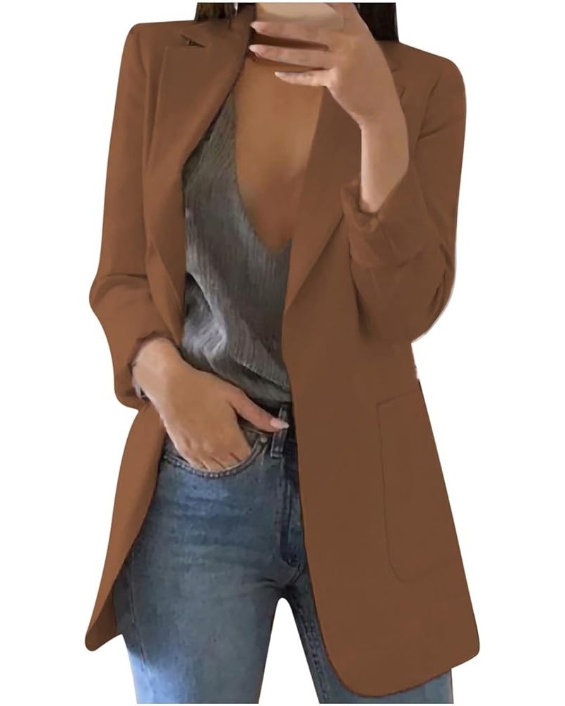 Women Casual Work Office Blazer Jacket Lightweight Oversized Open Front Business Lapel Button Business Plus Size Coat A03_bro...