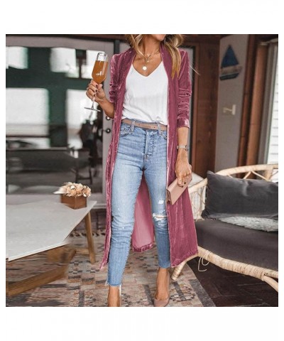 Velvet Long Cardigan for Women Long Sleeve Open Front Lapel Cardigan Velour Maxi Jackets Vintage Outerwear Cardigans 01 Hot P...