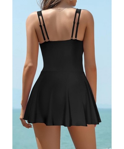 Women's Swimsuits Tummy Control Dress One Piece Swimsuit V Neck Bathing Plus Size Swimwear Black $25.93 Swimsuits