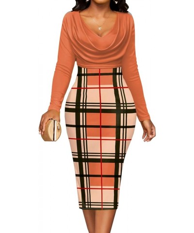 Women's Wear to Work Business Bodycon Church Dresses Grid/Orange $14.00 Dresses