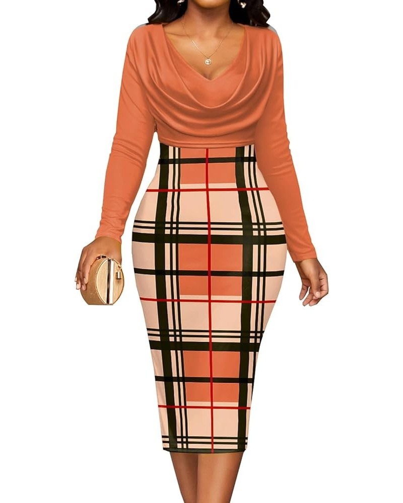 Women's Wear to Work Business Bodycon Church Dresses Grid/Orange $14.00 Dresses