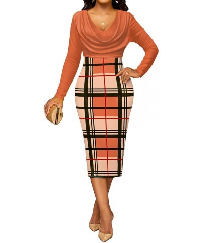 Women's Wear to Work Business Bodycon Church Dresses Grid/Orange $14.00 Dresses