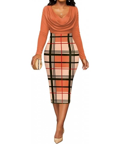 Women's Wear to Work Business Bodycon Church Dresses Grid/Orange $14.00 Dresses