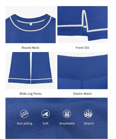 Sweater Set for Women 2 Piece Long Sleeve Round Neck High Waist Wide Leg Lounge Wear Sets Thin 05thin-blue $23.94 Sleep & Lounge