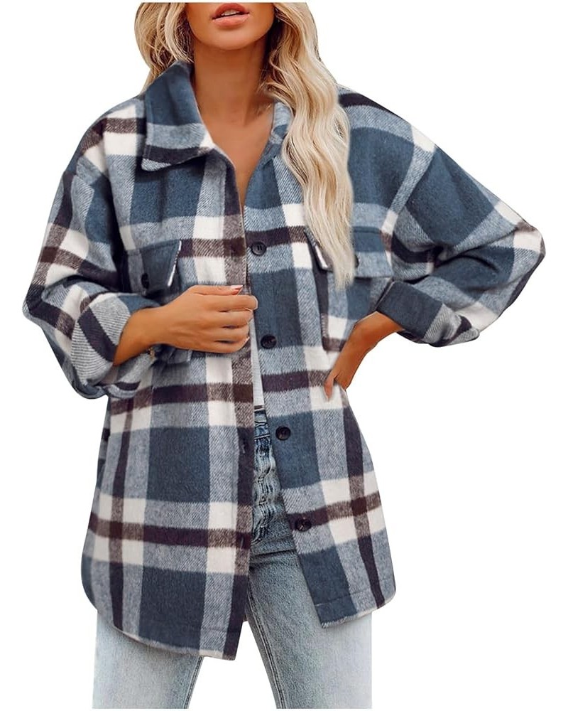 Womens Flannel Plaid Shackets Jackets 2024 Long Sleeve Shirts Tops Fashion Button Down Corduroy Outfits Clothes With Pockets ...