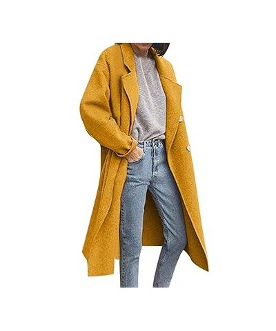 Women's Winter Faux Wool Thin Coat Ladies Jacket Slim Long Overcoat Solid Classic Lapel Loose Outwear Foreign Jackets (Black,...