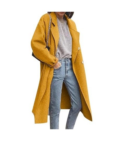 Women's Winter Faux Wool Thin Coat Ladies Jacket Slim Long Overcoat Solid Classic Lapel Loose Outwear Foreign Jackets (Black,...