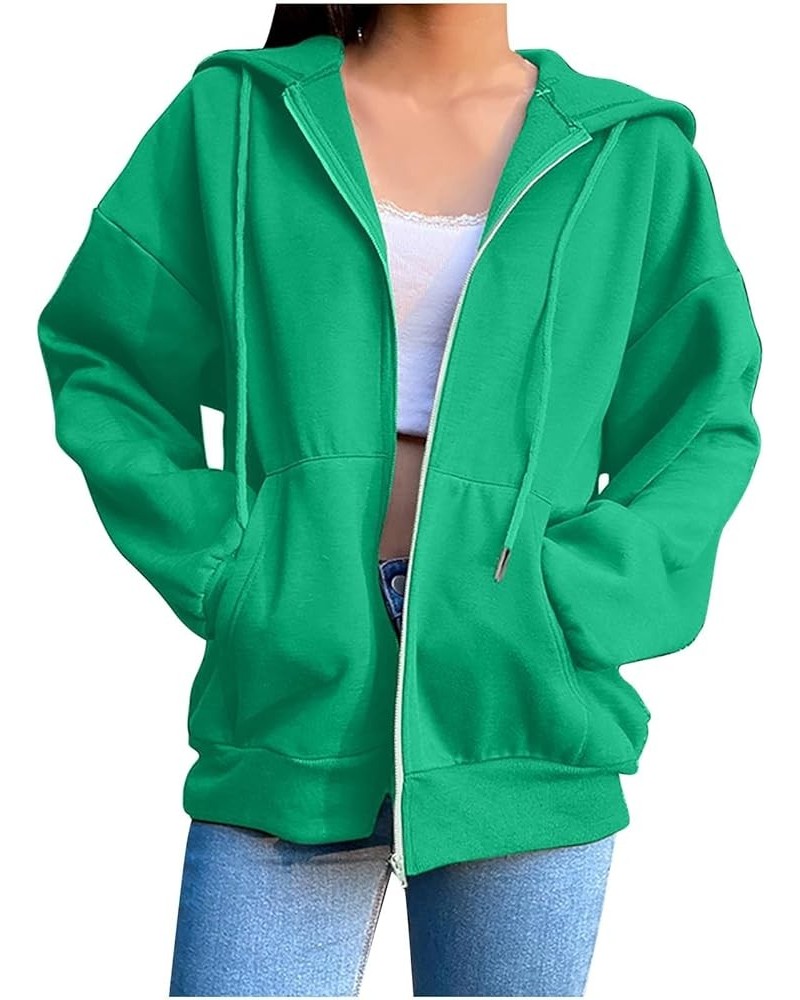 Women's Oversized Y2K Hoodies Zipper Drawstring Hooded Jackets 2023 Trendy Lightweight Dressy Streetwear with Pockets 06-gree...