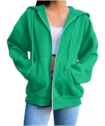 Women's Oversized Y2K Hoodies Zipper Drawstring Hooded Jackets 2023 Trendy Lightweight Dressy Streetwear with Pockets 06-gree...