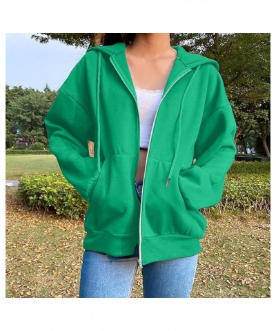 Women's Oversized Y2K Hoodies Zipper Drawstring Hooded Jackets 2023 Trendy Lightweight Dressy Streetwear with Pockets 06-gree...