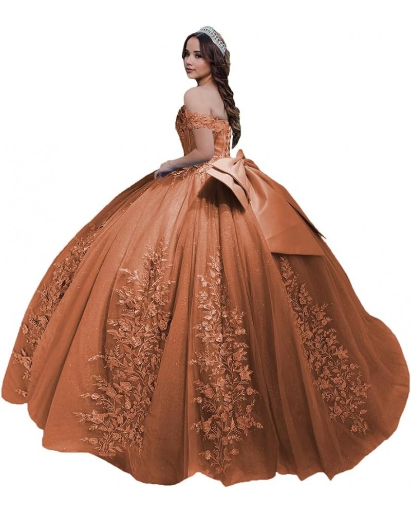 Puffy Tulle Quinceanera Dresses Sweetheart Ball Gowns with Bow Off The Shoulder Sweet 15 16 Dress PF55 Rust Red $46.19 Dresses