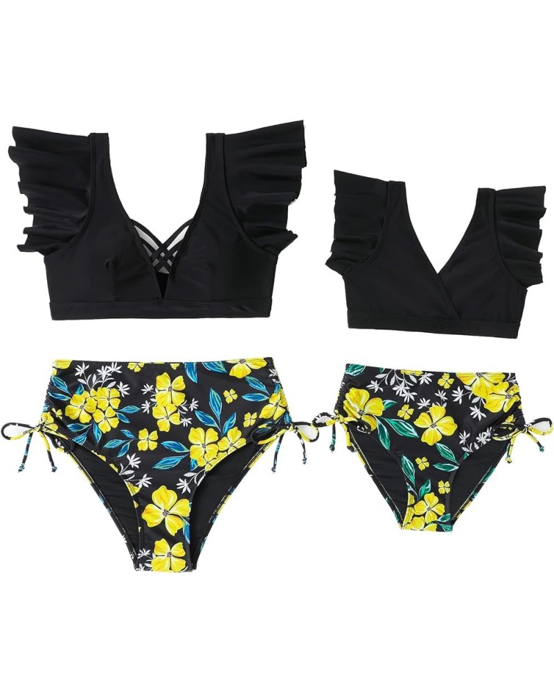 Family Matching Swimsuit Summer Beach Push Up Bikini Set Hawaii Holiday Monokini Swimwear Girls I-black $14.83 Swimsuits