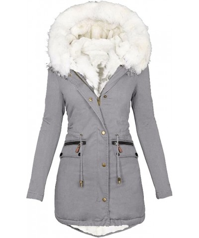 Winter Thicken Jacket for Women Warm Fleece Lined Jacket Full-Zip Drawstring Puffer Pockets Parka Coat With Fur Hooded A05-gr...