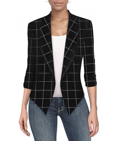 Lightweight Open Front Cardigan Classic Ruched Sleeve Work Office Blazer Suit Jackets 11297-black/White $12.51 Blazers