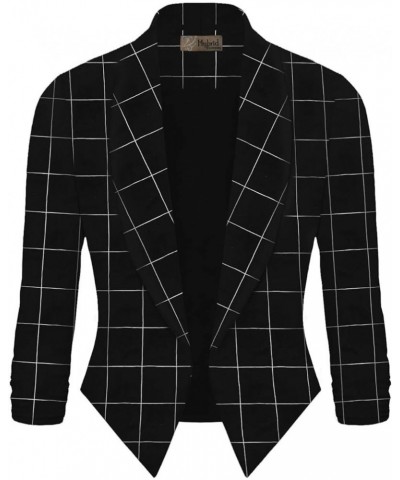 Lightweight Open Front Cardigan Classic Ruched Sleeve Work Office Blazer Suit Jackets 11297-black/White $12.51 Blazers