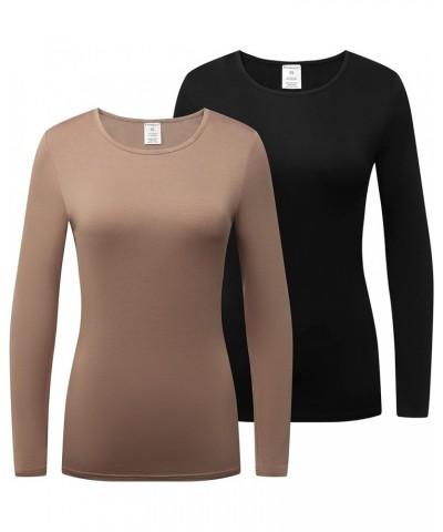 Women’s 2-Pack Long Sleeve T-Shirt Basic Layer Underscrub Shirt Black/Coffee $15.78 Underwear
