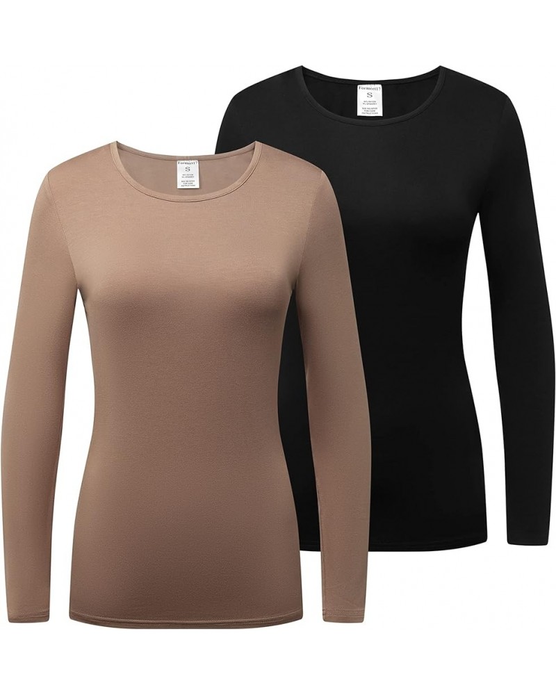 Women’s 2-Pack Long Sleeve T-Shirt Basic Layer Underscrub Shirt Black/Coffee $15.78 Underwear