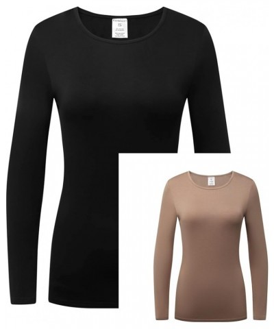 Women’s 2-Pack Long Sleeve T-Shirt Basic Layer Underscrub Shirt Black/Coffee $15.78 Underwear