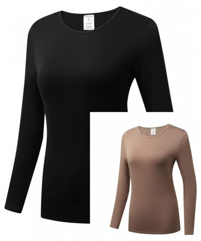 Women’s 2-Pack Long Sleeve T-Shirt Basic Layer Underscrub Shirt Black/Coffee $15.78 Underwear