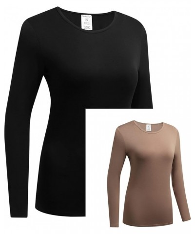 Women’s 2-Pack Long Sleeve T-Shirt Basic Layer Underscrub Shirt Black/Coffee $15.78 Underwear