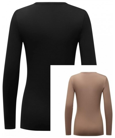 Women’s 2-Pack Long Sleeve T-Shirt Basic Layer Underscrub Shirt Black/Coffee $15.78 Underwear