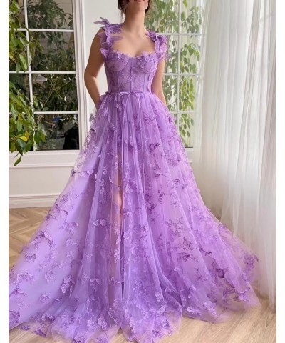 3D Butterflies Tulle Prom Dresses 2024 Slit Corset Ball Gown Long Formal Wedding Party Evening Dress Dusty Blue $29.24 Dresses