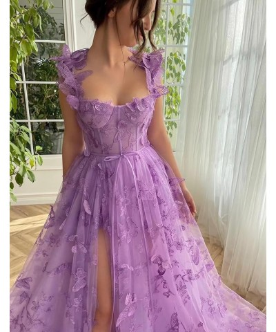 3D Butterflies Tulle Prom Dresses 2024 Slit Corset Ball Gown Long Formal Wedding Party Evening Dress Dusty Blue $29.24 Dresses