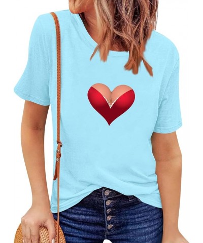 Womens Crew Neck T-Shirt T-Shirts Short Sleeve Blouses Cute Heart Love Printed Valentine Tops Plus Size Top Outfit A1068-ligh...