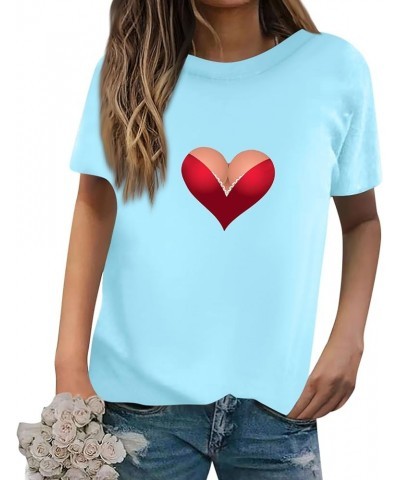 Womens Crew Neck T-Shirt T-Shirts Short Sleeve Blouses Cute Heart Love Printed Valentine Tops Plus Size Top Outfit A1068-ligh...