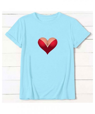 Womens Crew Neck T-Shirt T-Shirts Short Sleeve Blouses Cute Heart Love Printed Valentine Tops Plus Size Top Outfit A1068-ligh...