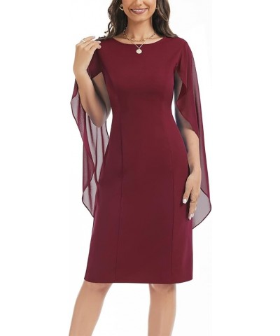 Women's Chiffon Cloak Sleeve Mini Cape Dress V-Back Semi-Formal Elegant Bodycon Wedding Guest Evening Cocktail Dresses Burgun...