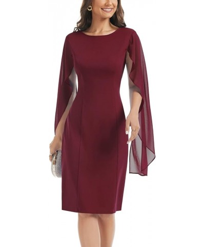 Women's Chiffon Cloak Sleeve Mini Cape Dress V-Back Semi-Formal Elegant Bodycon Wedding Guest Evening Cocktail Dresses Burgun...