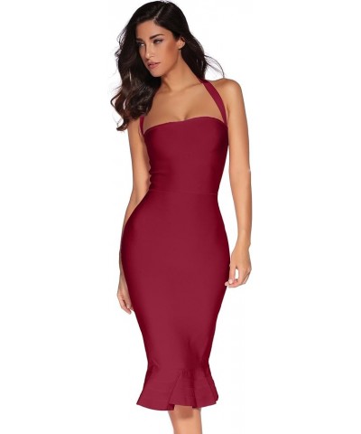 Womens Halter Fishtail Bandage Party Dress Elegant Wedding Guest Dress Wine2 $35.51 Dresses