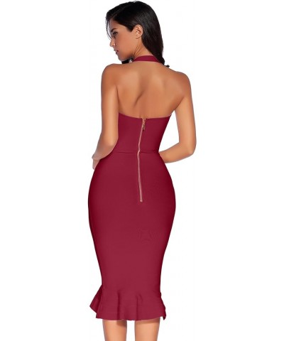 Womens Halter Fishtail Bandage Party Dress Elegant Wedding Guest Dress Wine2 $35.51 Dresses