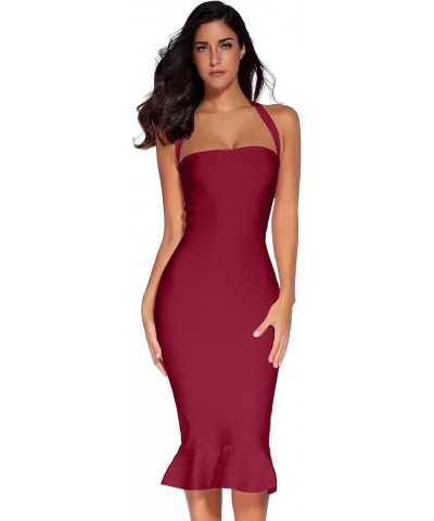 Womens Halter Fishtail Bandage Party Dress Elegant Wedding Guest Dress Wine2 $35.51 Dresses